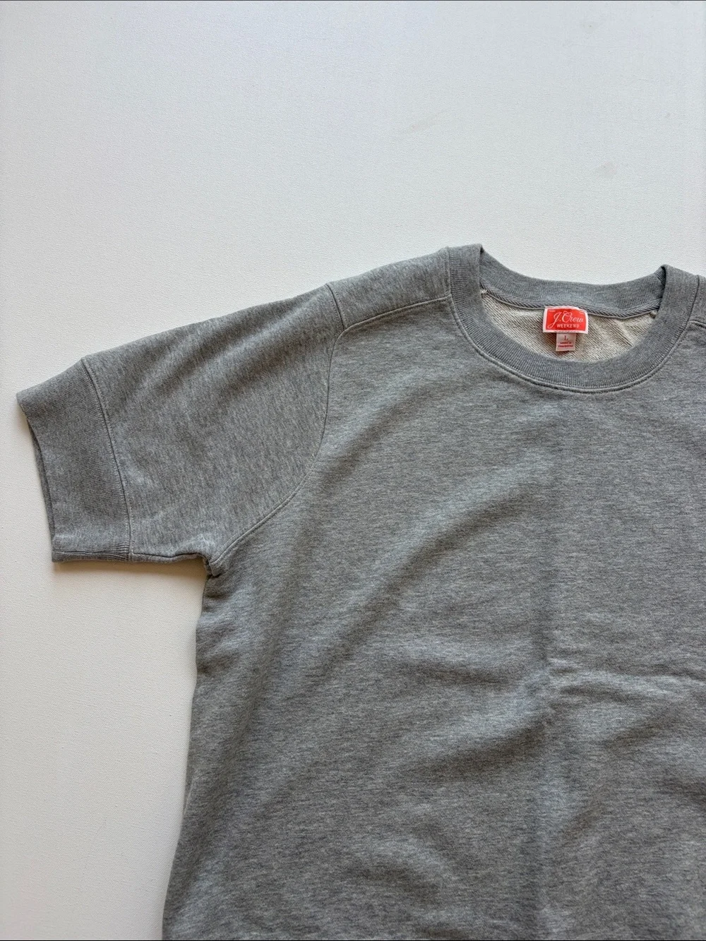 J.Crew Short-Sleeve Crewneck Sweatshirt in Cotton Terry-NWT- Grey-Size Large